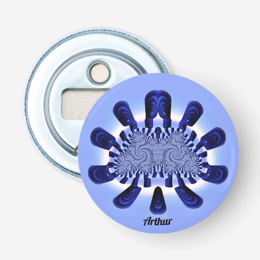 ARTHUR ~ CUTE! Shades Blue en White 3D Fractal ~ Button Flesopener (Voorkant)