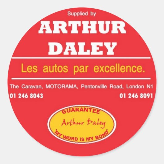 Arthur Daley Motorama Auto Bumpersticker Ronde Sticker (Voorkant)