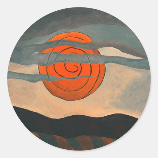 Arthur Dove schilderij, Red Sun, Ronde Sticker (Voorkant)