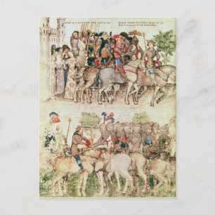 Arthur en zijn ridders die op de briefkaart