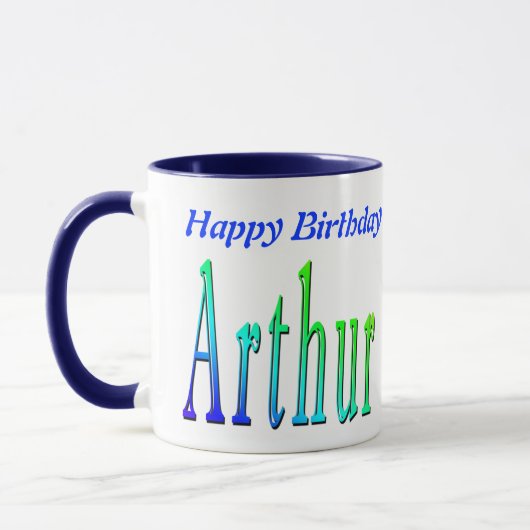 Arthur, Happy Birthday Logo Blue Combo Coffee Mok. Mok (Links)