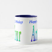 Arthur, Happy Birthday Logo Blue Combo Coffee Mok. Mok (Midden)