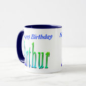 Arthur, Happy Birthday Logo Blue Combo Coffee Mok. Mok (Voorkant links)