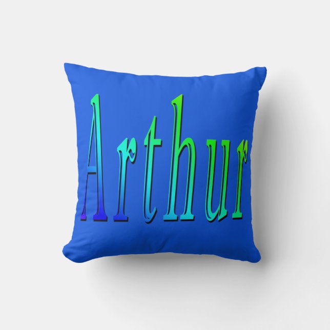 Arthur, naam, Logo, Blue Throw Cushion. Kussen (Voorkant)