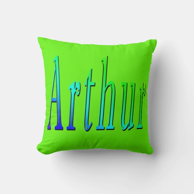 Arthur, naam, Logo, Lime Green Throw Cushion. Kussen (Voorkant)