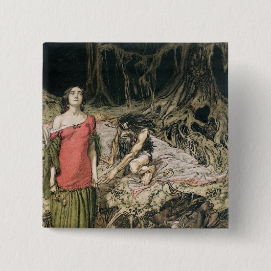 Arthur Rackham | De weide van Grimhilde, de mot Vierkante Button 5,1 Cm (Voorkant)