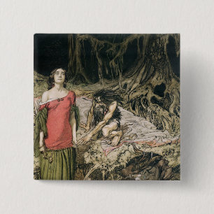 Arthur Rackham De weide van Grimhilde, de mot Vierkante Button 5,1 Cm