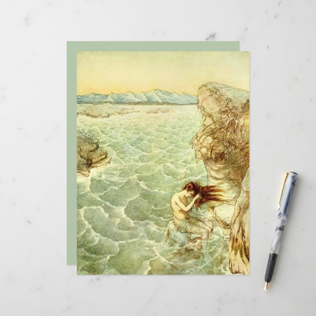 Arthur Rackham Illustratie Nymph over een Rock Pap (Voorkant / Achterkant in situ)