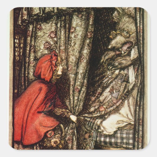 Arthur Rackham | Kleine rode rijkap Vierkante Sticker (Voorkant)