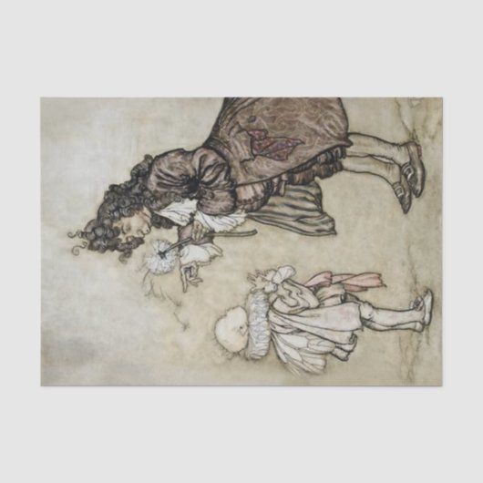 Arthur Rackham-kunst uit "Het kleine witte vogeltj Tissuepapier (Voorkant)