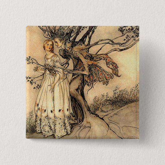 Arthur Rackham - Oude Vrouw in het Hout Vierkante Button 5,1 Cm (Voorkant)