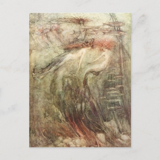 Arthur Rackham zeemeermin komt uit waar het zonnig Briefkaart (Voorkant)