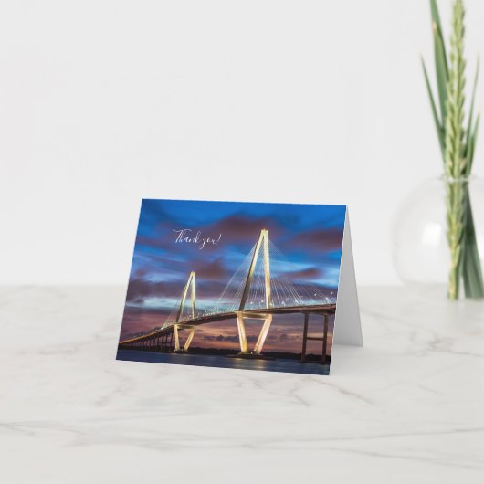 Arthur Ravenel Bridge 's nachts bedankje Bedankkaart (Voorkant)