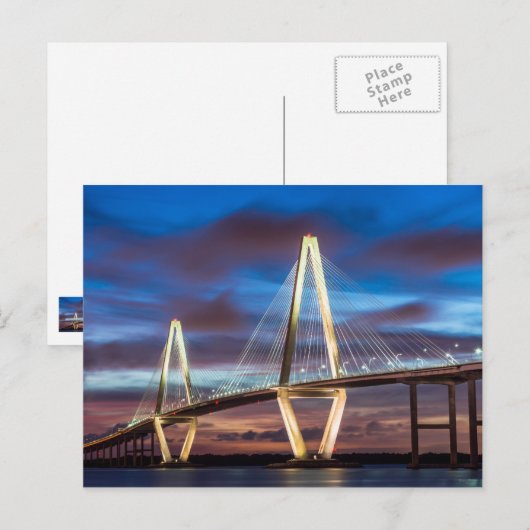 Arthur Ravenel Bridge 's nachts Briefkaart (Voorkant / Achterkant)