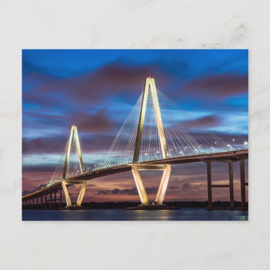Arthur Ravenel Bridge 's nachts Briefkaart (Voorkant)