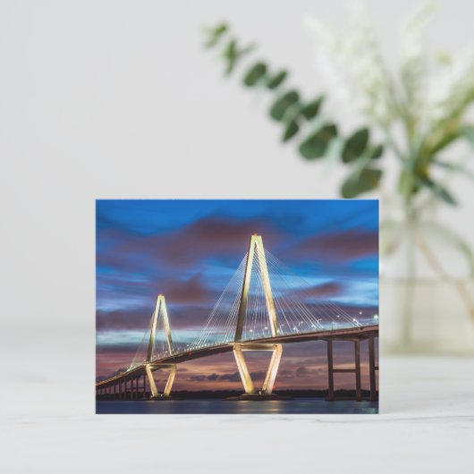Arthur Ravenel Bridge 's nachts Briefkaart (Staand voorkant)