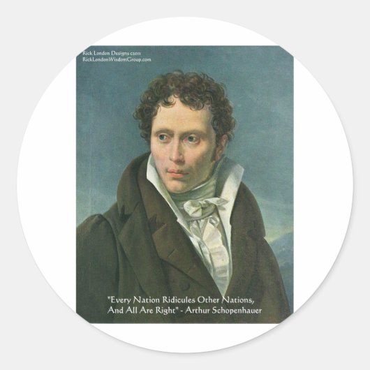 Arthur Schopenhauer "Naties bespotten" Citaat Cade Ronde Sticker (Voorkant)