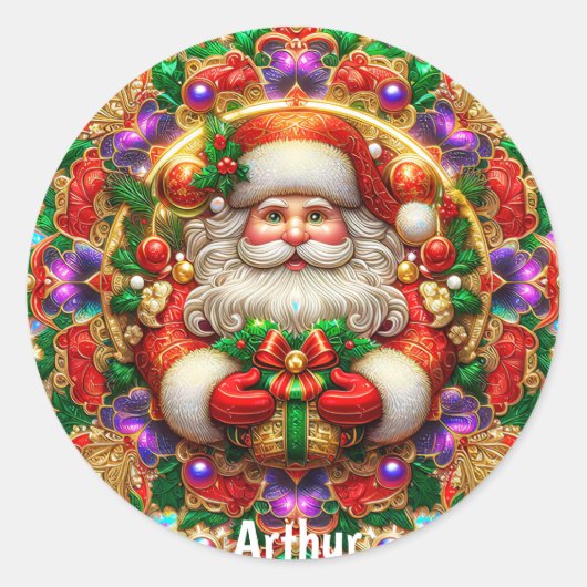 ARTHUR ~ SHINY SANTA Christmas ~ Ronde Sticker (Voorkant)