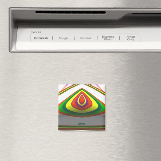 ARTHUR ~ SQUARE EYE 3D Fractal Green Yellow ~ Magneet (Insitu (Vaatwasser))