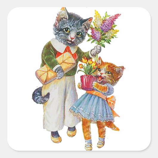 Arthur Thiele Cats Bearing Gifts Vierkante Sticker (Voorkant)