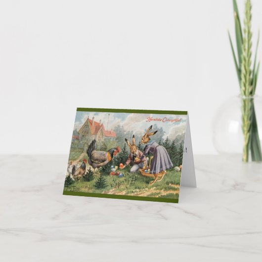 Arthur Thiele Easter Card - Konijntjes die Eieren Feestdagen Kaart (Voorkant)