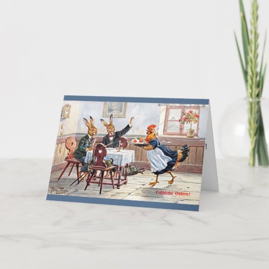 Arthur Thiele Easter Kaart - Bunnies Dine at Cafe (Voorkant)
