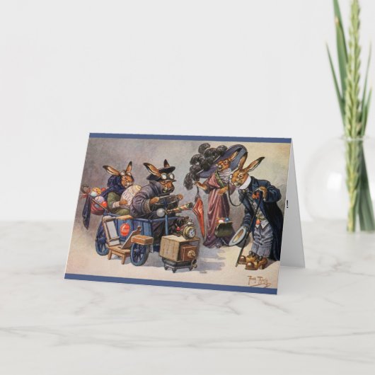 Arthur Thiele Easter Kaart - Bunnies in de auto (Voorkant)