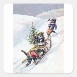 Arthur Thiele - Katten Breng een kerstboom mee naa Vierkante Sticker