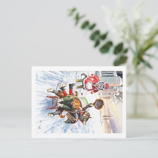 Arthur Thiele - Katten gaan bergafwaarts Sneeuwsle Briefkaart (Staand voorkant)