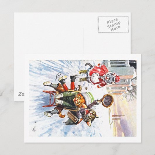 Arthur Thiele - Katten gaan bergafwaarts Sneeuwsle Briefkaart (Voorkant / Achterkant)