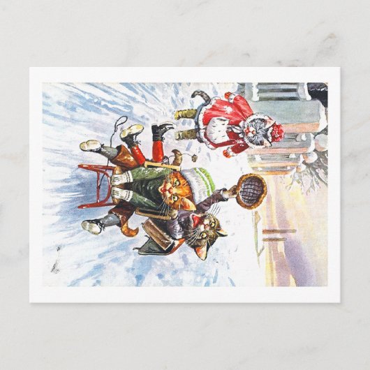 Arthur Thiele - Katten gaan bergafwaarts Sneeuwsle Briefkaart (Voorkant)