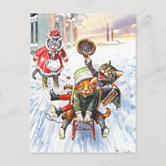 Arthur Thiele - Katten gaan bergafwaarts Sneeuwsle Briefkaart