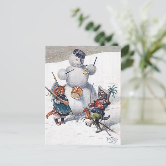 Arthur Thiele - Katten Spelen met de Sneeuwman Briefkaart (Staand voorkant)