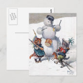 Arthur Thiele - Katten Spelen met de Sneeuwman Briefkaart (Voorkant / Achterkant)
