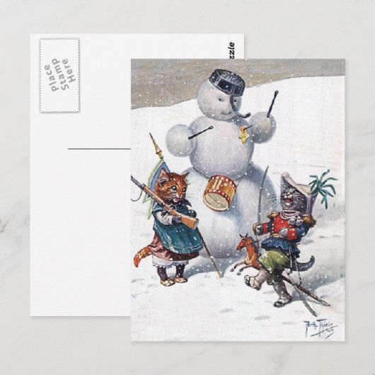 Arthur Thiele - Katten Spelen met de Sneeuwman Briefkaart (Voorkant / Achterkant)