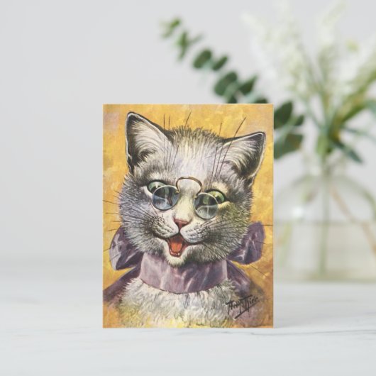 Arthur Thiele - Vrouw Cat met bril Briefkaart (Staand voorkant)