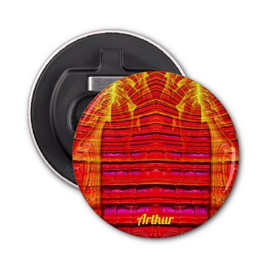 ARTHUR ~ WEIRD Red Yellow and Pink 3D Fractal ~ Button Flesopener (Voorkant)
