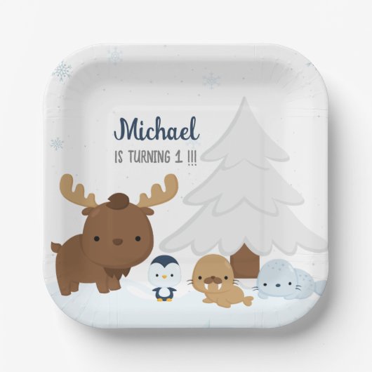 Artic Animals Party Winter Animals Party Papieren Bordje (Voorkant)