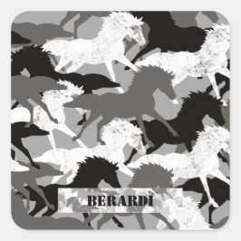 Artic Black en White Camouflage Horse Camo Vierkante Sticker