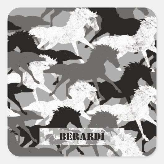 Artic Black en White Camouflage Horse Camo Vierkante Sticker (Voorkant)