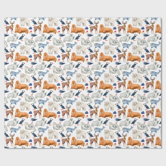 Artic Pattern Waterverf Polar Animals Seal Walrus Cadeaupapier (Vlak)
