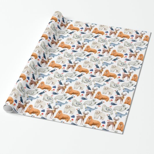 Artic Pattern Waterverf Polar Animals Seal Walrus Cadeaupapier (Uitgerold)