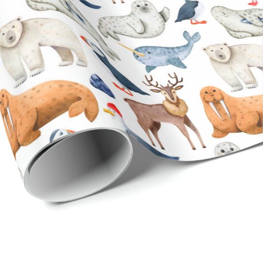 Artic Pattern Waterverf Polar Animals Seal Walrus Cadeaupapier (Rol Hoek)
