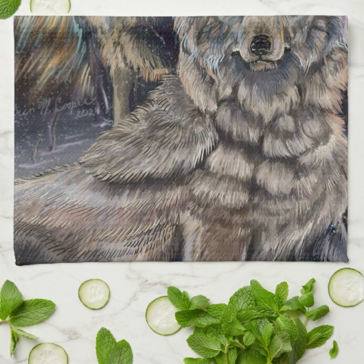 Artic Wolves Wintery Kitchen Towel Theedoek (Gevouwen)