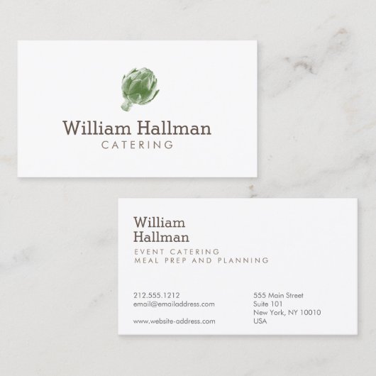 Artichoke Screen Print Catering Logo Groen/Wit Visitekaartje (Voorkant / Achterkant)