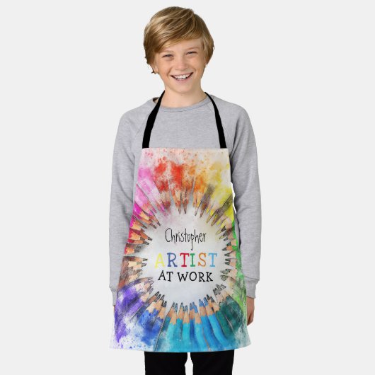 Artiest aan het werk Leuk Kleurrijk Kunst Kinder Schort (Gedragen)