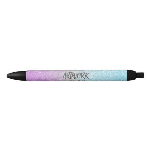 Artiest Elegant Blauw Paarse Glitter Zwarte Inkt Pen (Voorkant)