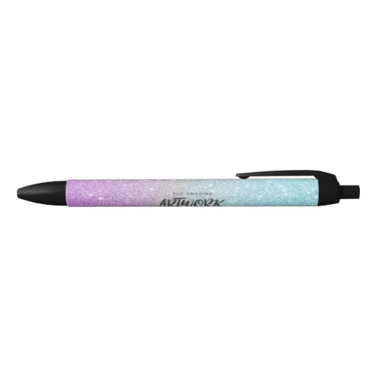 Artiest Elegant Blauw Paarse Glitter Zwarte Inkt Pen (Bovenkant)