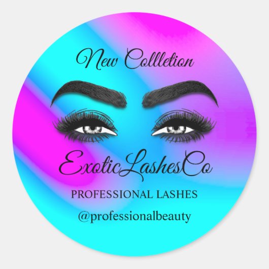 Artiest Eyelash Logo Roze Blauw Aangepast Ronde Sticker (Voorkant)