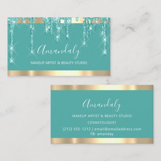 Artiest Glitter maakt Blauwgroen Aqua Nails Visitekaartje (Voorkant / Achterkant)